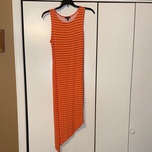 Express Orange Striped Asymmetrical Dress